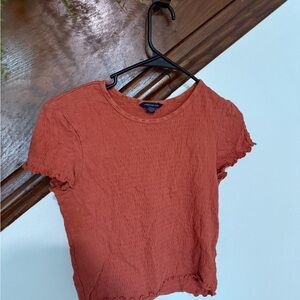 American Eagle Outfitters Textured Short Sleeve Top - Rust